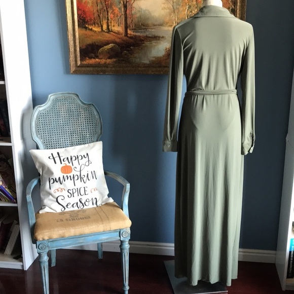 Shabby apple olive green long sleeves maxi wrap dress size 12 basic fall neutral - Picture 3 of 14